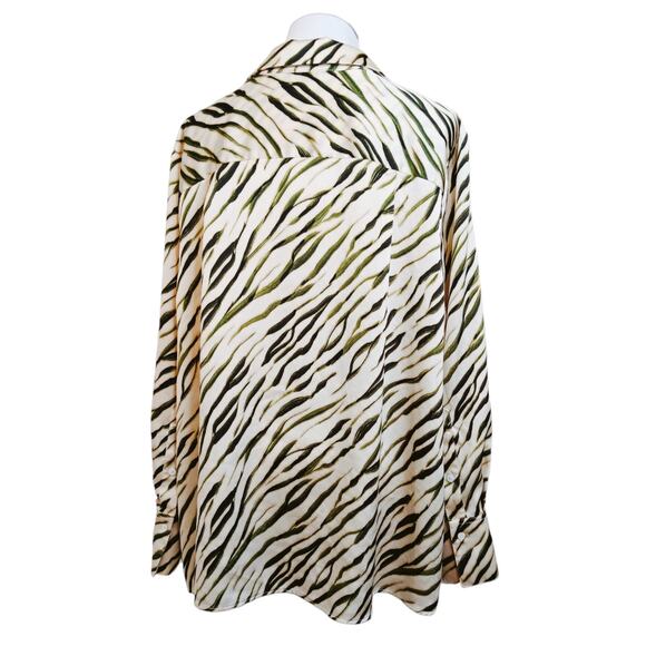 VINCE CAMUTO Blouse Top 2X Career Office Dressy VNeck Chic Cream Greenery Animal - Picture 2 of 10